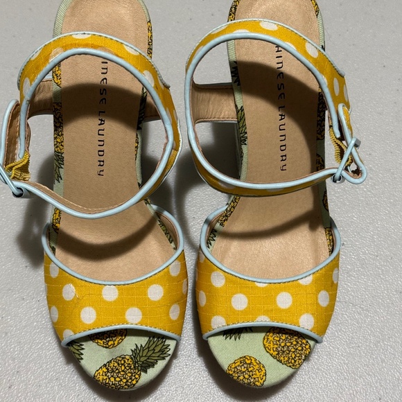Chinese Laundry Shoes - Chinese Laundry Yellow Polka Dot & Pineapple Trim Sandals